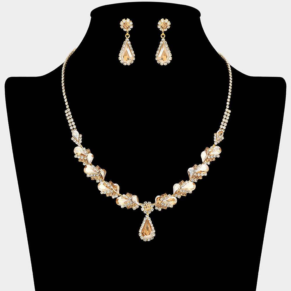 Teardrop Stone Pendant Accent Marquise Flower Stone Cluster Embellished Necklace - Madeline Love - Flyclothing LLC