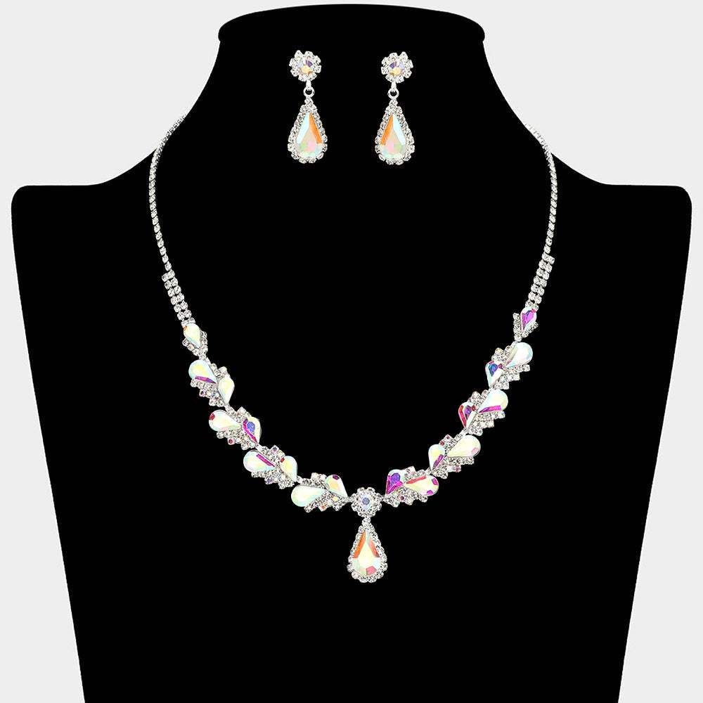 Teardrop Stone Pendant Accent Marquise Flower Stone Cluster Embellished Necklace - Madeline Love - Flyclothing LLC