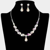 Teardrop Stone Pendant Accent Marquise Flower Stone Cluster Embellished Necklace - Madeline Love - Flyclothing LLC