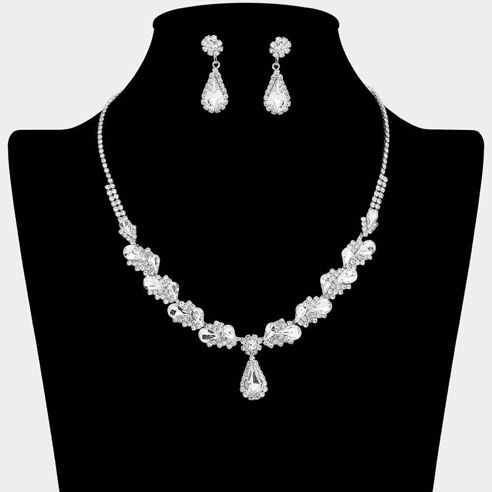 Teardrop Stone Pendant Accent Marquise Flower Stone Cluster Embellished Necklace - Madeline Love - Flyclothing LLC