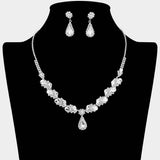 Teardrop Stone Pendant Accent Marquise Flower Stone Cluster Embellished Necklace - Madeline Love - Flyclothing LLC