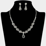 Teardrop Stone Pendant Accent Marquise Flower Stone Cluster Embellished Necklace - Madeline Love - Flyclothing LLC