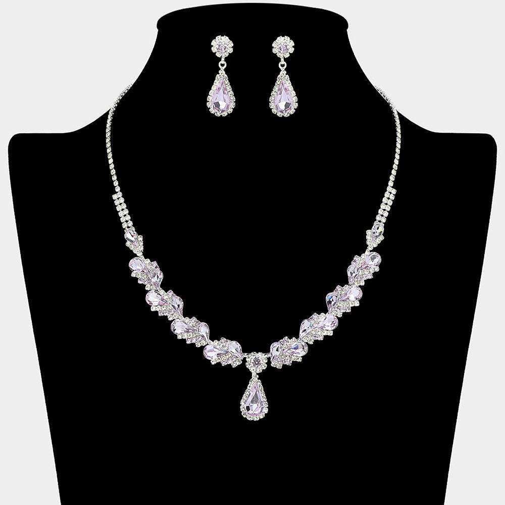 Teardrop Stone Pendant Accent Marquise Flower Stone Cluster Embellished Necklace - Madeline Love - Flyclothing LLC