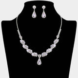Teardrop Stone Pendant Accent Marquise Flower Stone Cluster Embellished Necklace - Madeline Love - Flyclothing LLC