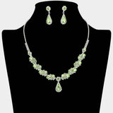 Teardrop Stone Pendant Accent Marquise Flower Stone Cluster Embellished Necklace - Madeline Love - Flyclothing LLC