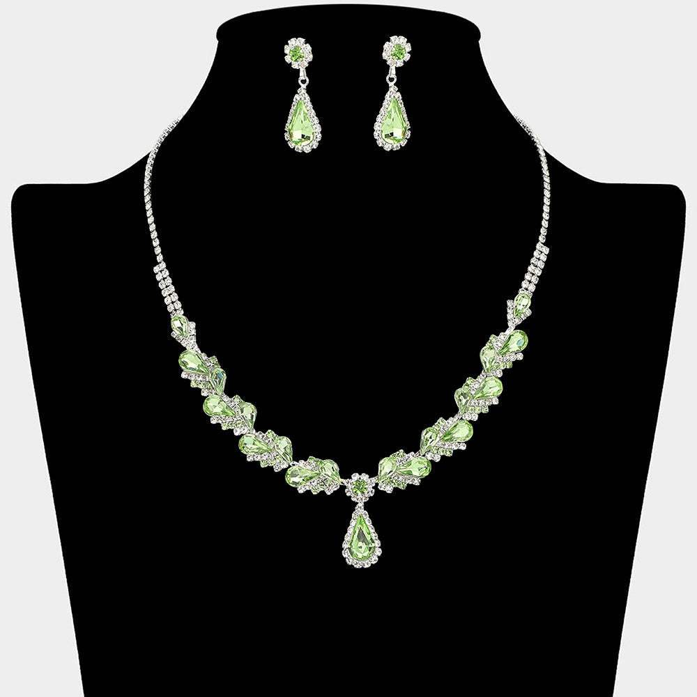 Teardrop Stone Pendant Accent Marquise Flower Stone Cluster Embellished Necklace - Madeline Love - Flyclothing LLC