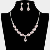Teardrop Stone Pendant Accent Marquise Flower Stone Cluster Embellished Necklace - Madeline Love - Flyclothing LLC