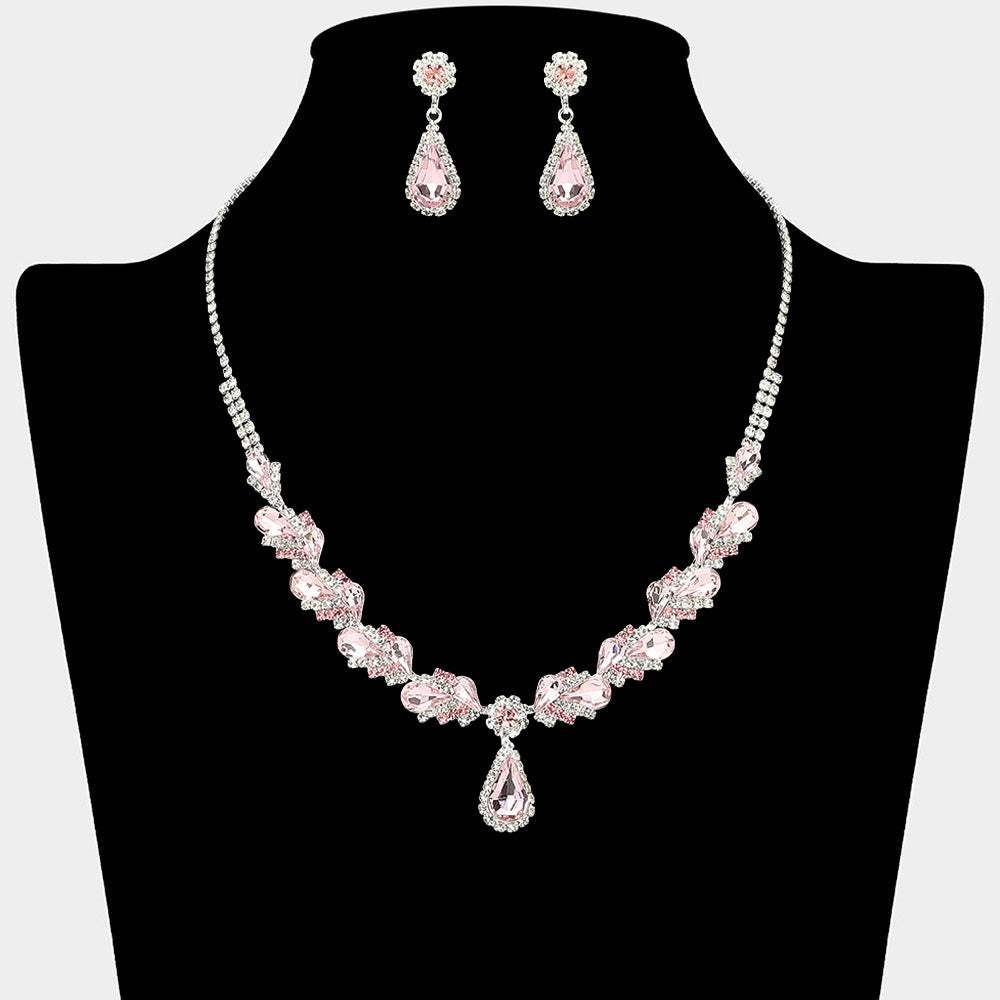 Teardrop Stone Pendant Accent Marquise Flower Stone Cluster Embellished Necklace - Madeline Love - Flyclothing LLC