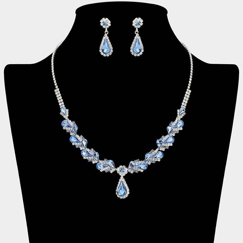 Teardrop Stone Pendant Accent Marquise Flower Stone Cluster Embellished Necklace - Madeline Love - Flyclothing LLC