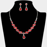 Teardrop Stone Pendant Accent Marquise Flower Stone Cluster Embellished Necklace - Madeline Love - Flyclothing LLC