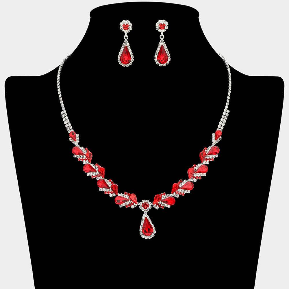 Teardrop Stone Pendant Accent Marquise Flower Stone Cluster Embellished Necklace - Madeline Love - Flyclothing LLC