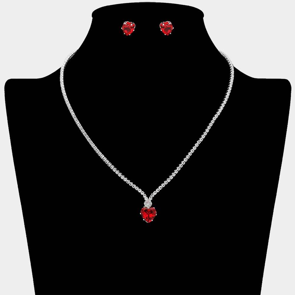 CZ Heart Stone Cluster Pendant Accent RHinestone Pave Necklace - Madeline Love - Flyclothing LLC