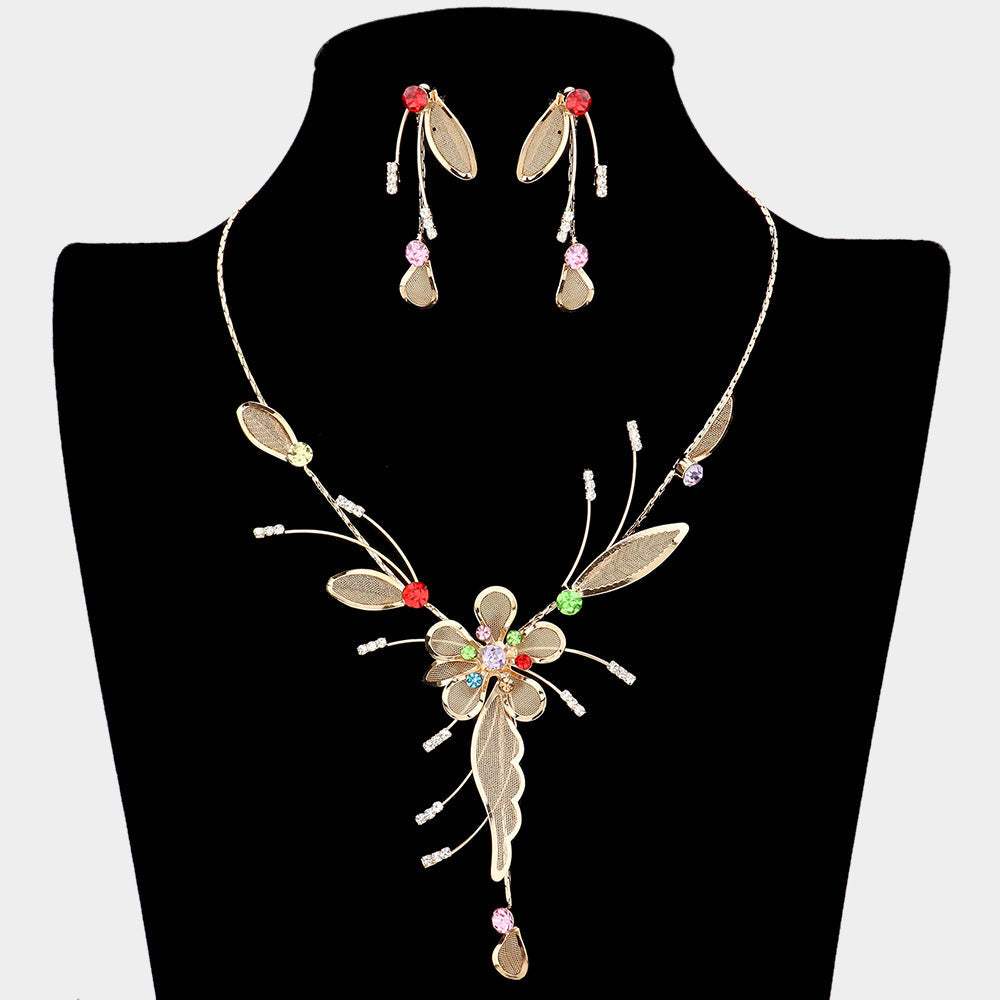 Crystal Detail Metal Mesh Flower Vine Necklace - Madeline Love - Flyclothing LLC