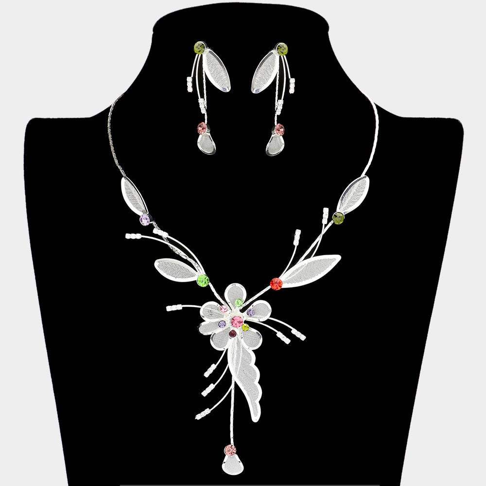 Crystal Detail Metal Mesh Flower Vine Necklace - Madeline Love - Flyclothing LLC