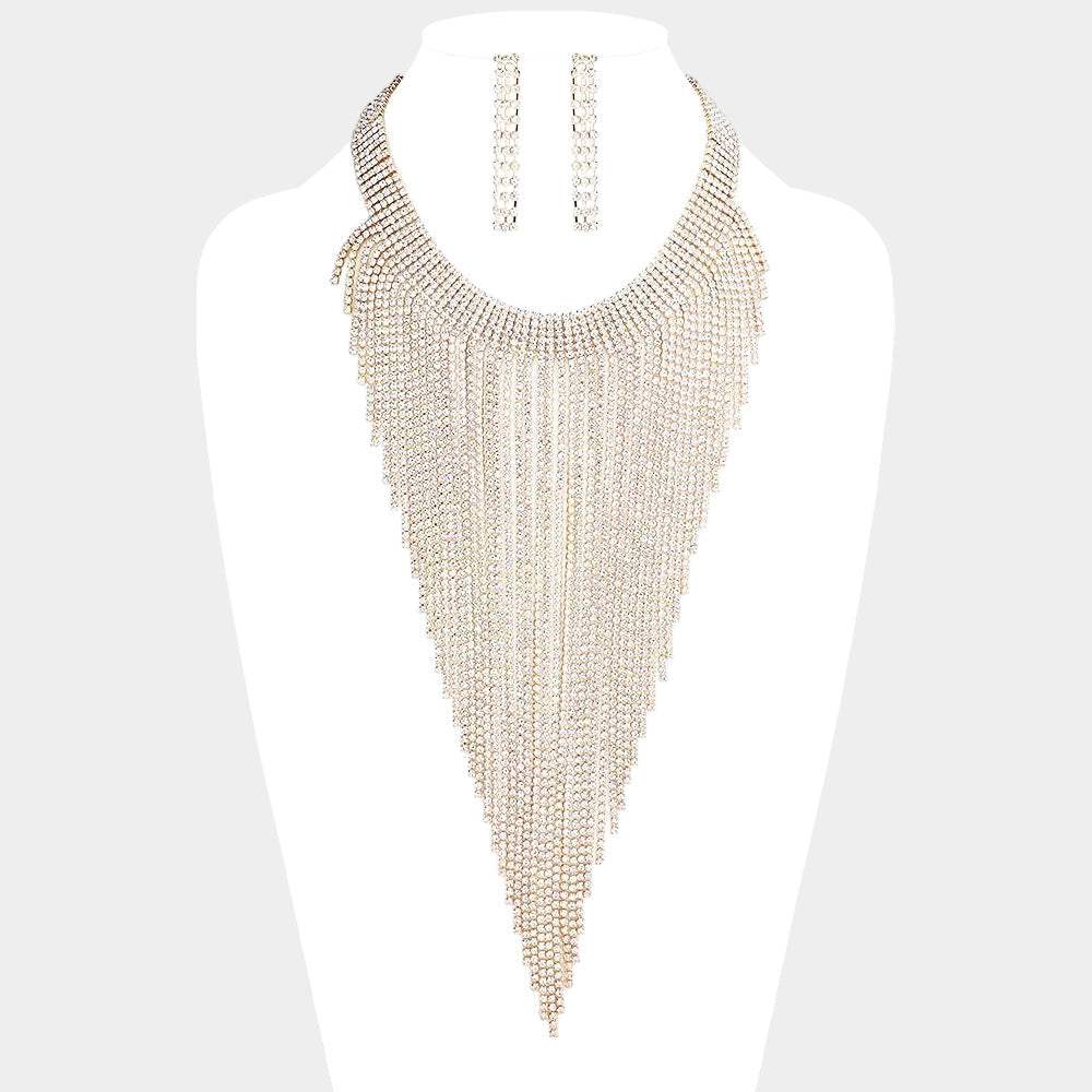 Rhinestone Pave Fringe Choker Necklace - Madeline Love - Flyclothing LLC
