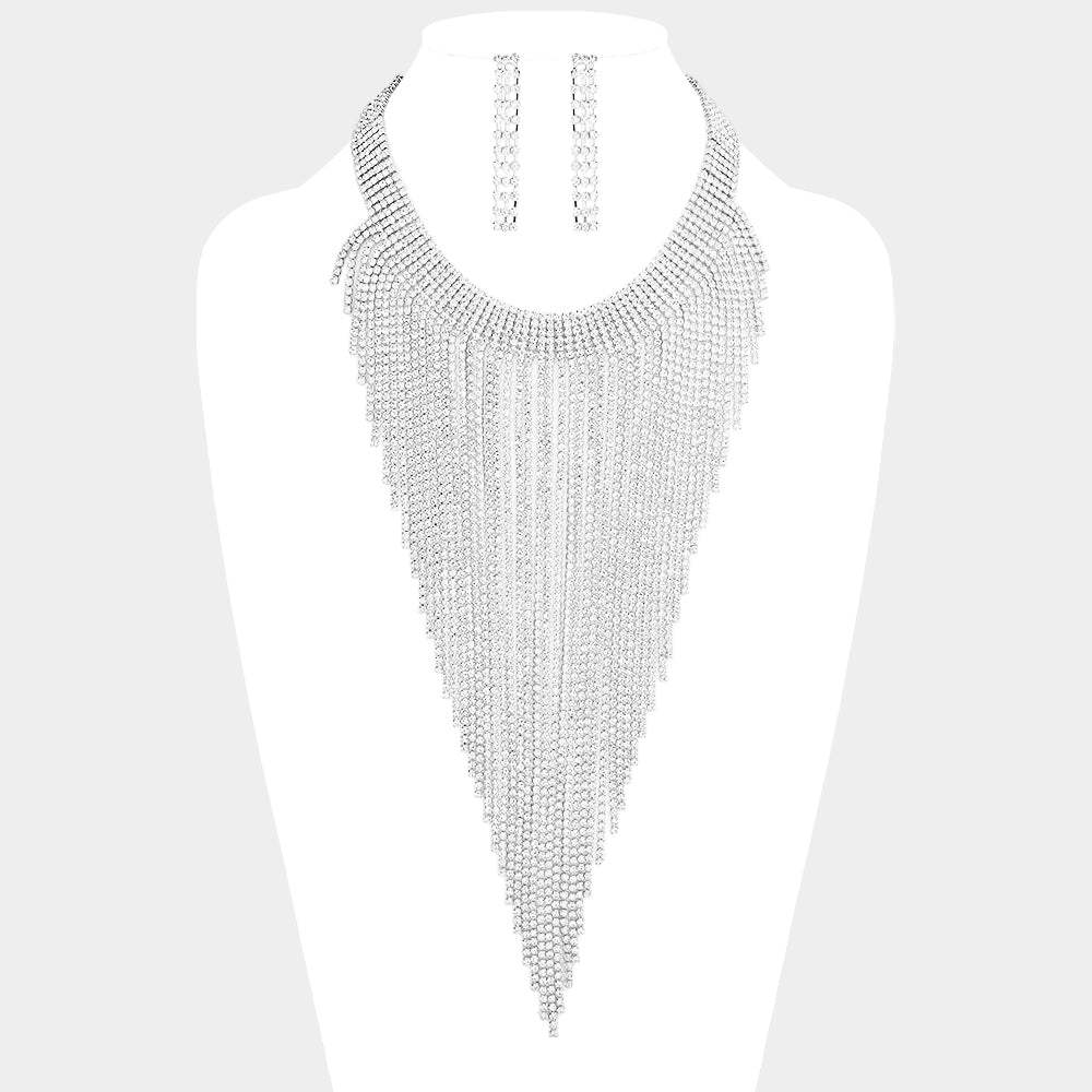 Rhinestone Pave Fringe Choker Necklace - Madeline Love - Flyclothing LLC