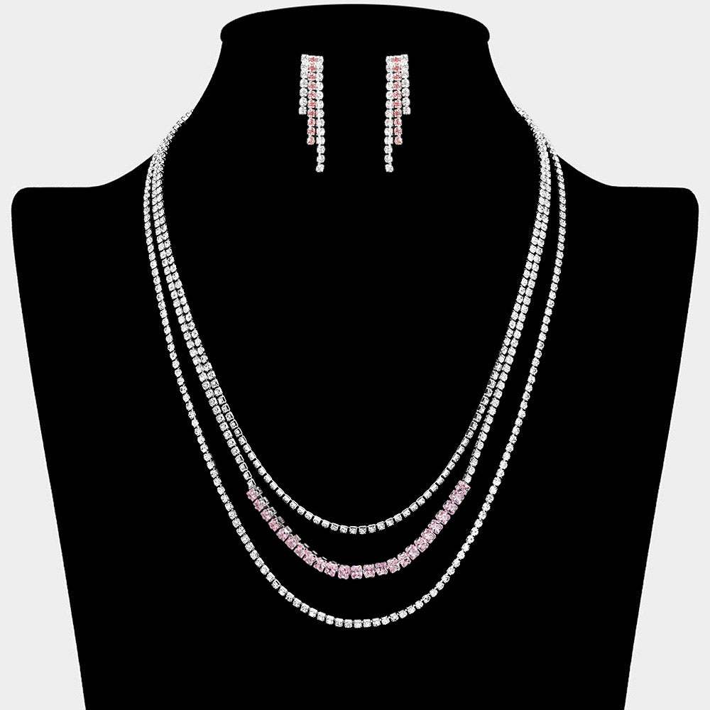 CZ Square Stone Detailed Triple Layered Necklace - Madeline Love - Flyclothing LLC