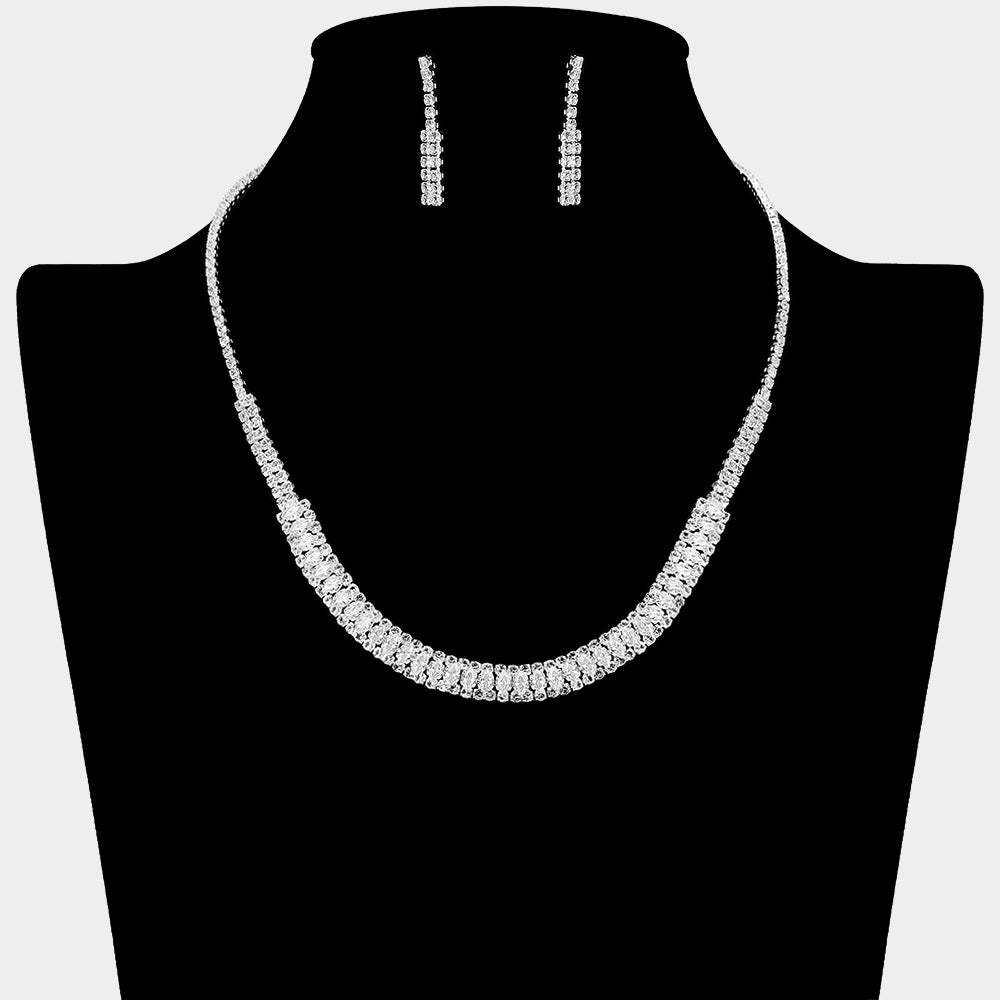 Marquise CZ Stone Embellished Rhinestone Paved Bar Collar Necklace - Madeline Love - Flyclothing LLC