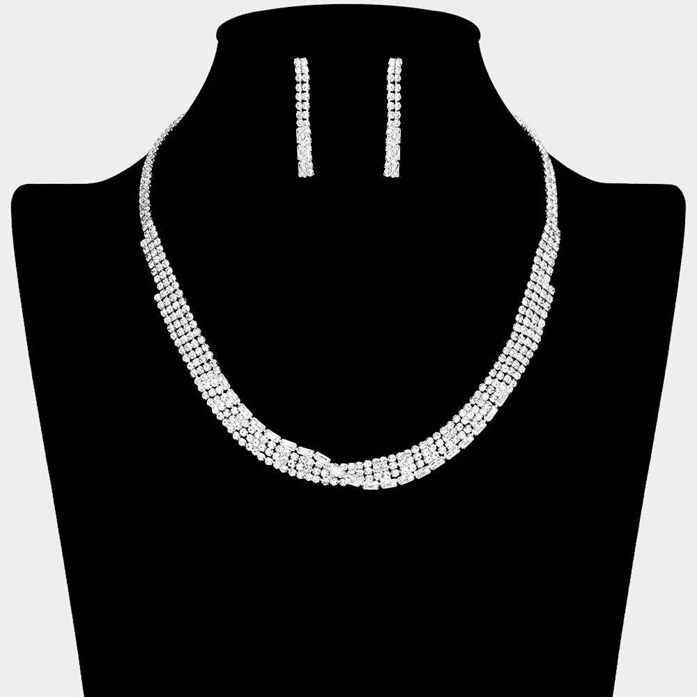 Baguette CZ Stone Pointed Rhinestone Paved Necklace - Madeline Love - Flyclothing LLC