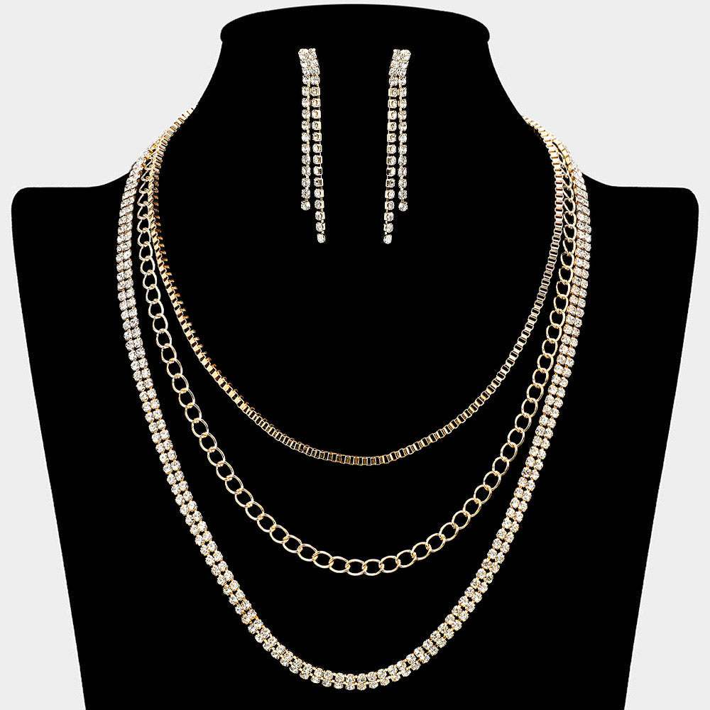 CZ Stone Paved Chain Layered Necklace - Madeline Love - Flyclothing LLC