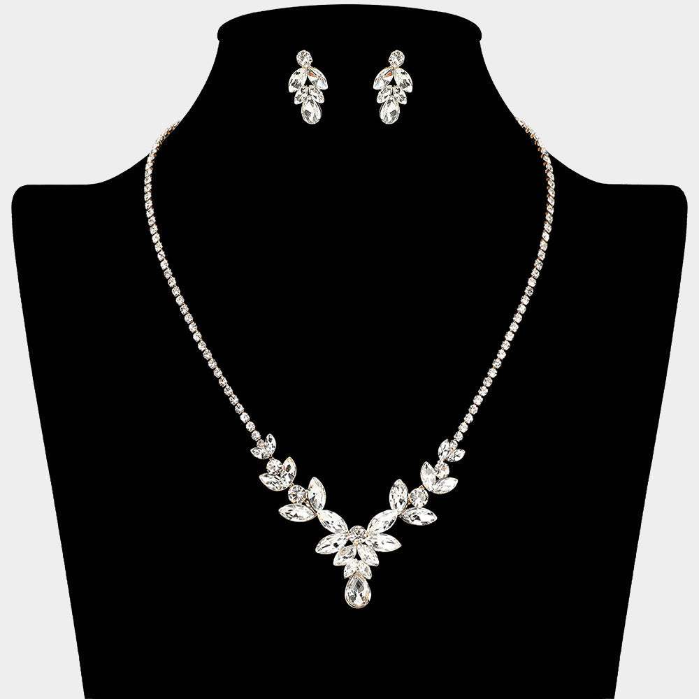 Marquise Stone Cluster Teardrop Pointed Rhinestone Paved Necklace - Madeline Love - Flyclothing LLC