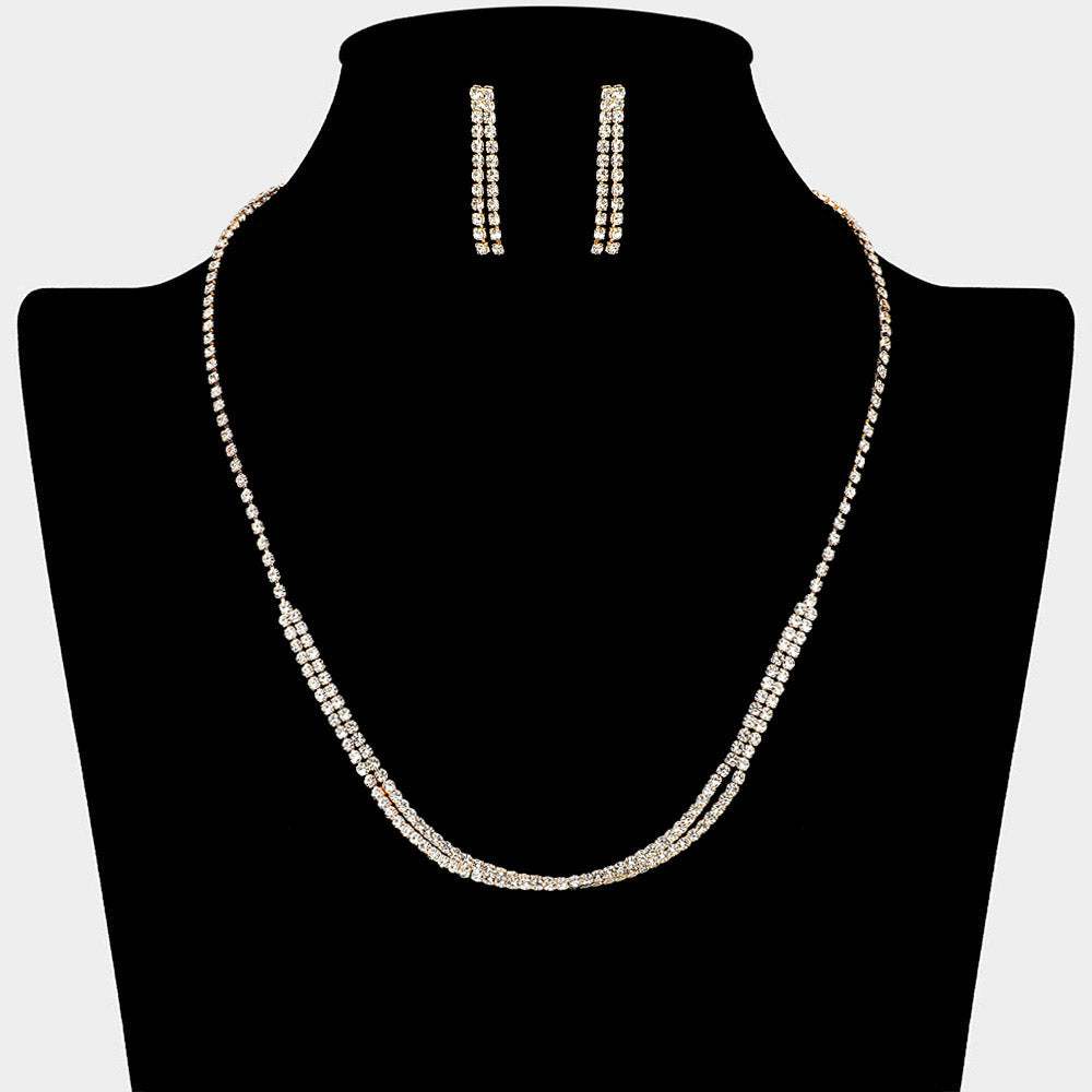 Layered Rhinestone Dual Strand Necklace - Madeline Love - Flyclothing LLC