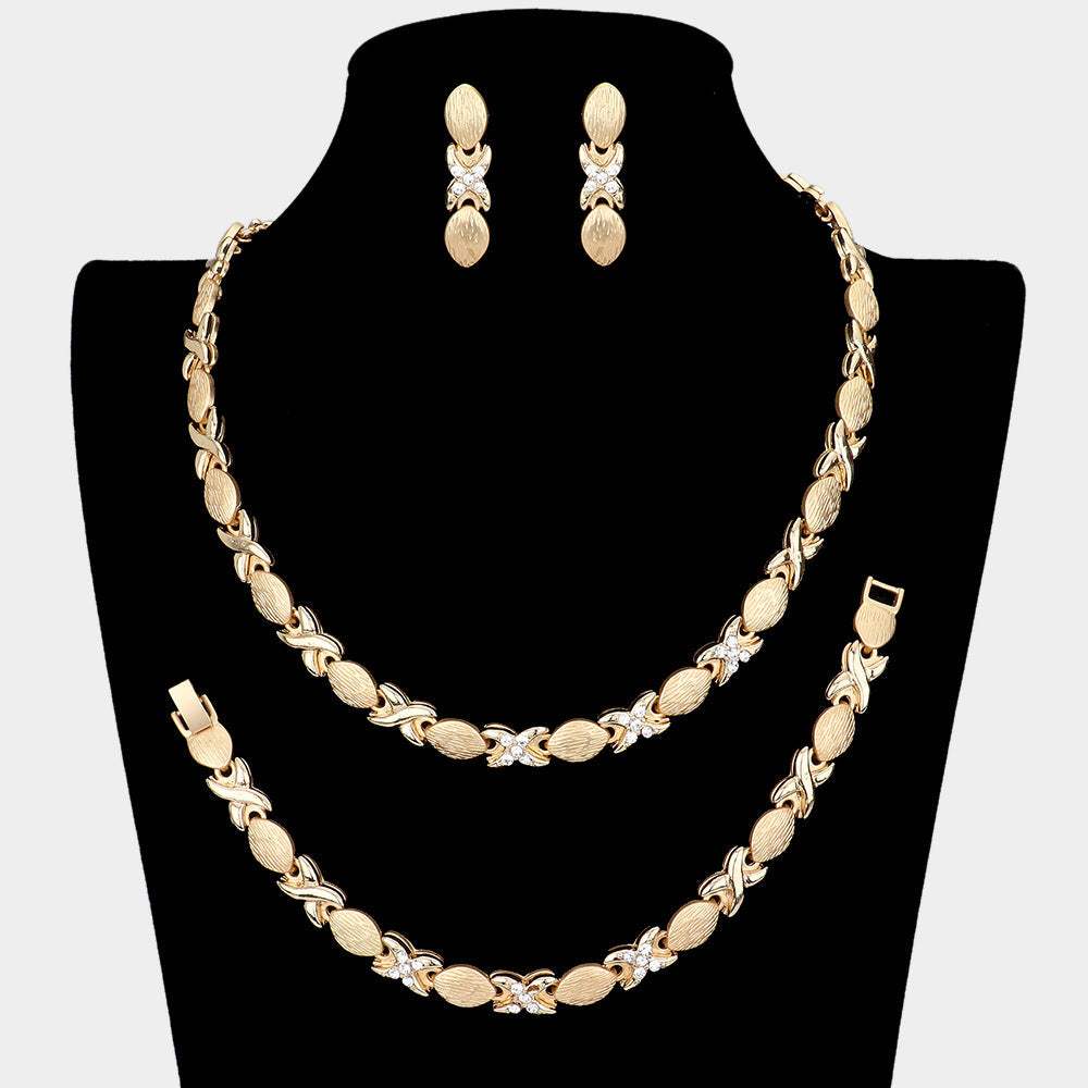 3PCS - Rhinestone Accented Necklace Jewelry Set - Madeline Love - Flyclothing LLC