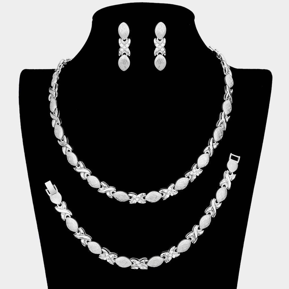 3PCS - Rhinestone Accented Necklace Jewelry Set - Madeline Love - Flyclothing LLC