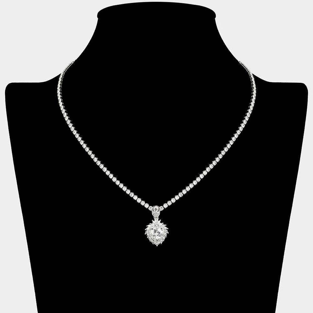 CZ Stone Heart Cluster Drop Pendant Accent Rhinestone Paved Necklace - Madeline Love - Flyclothing LLC