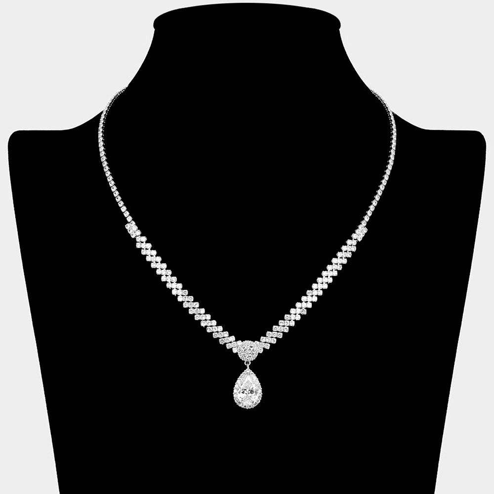 Teardrop CZ Stone Pendant Accent Rhinestone Paved Necklace - Madeline Love - Flyclothing LLC