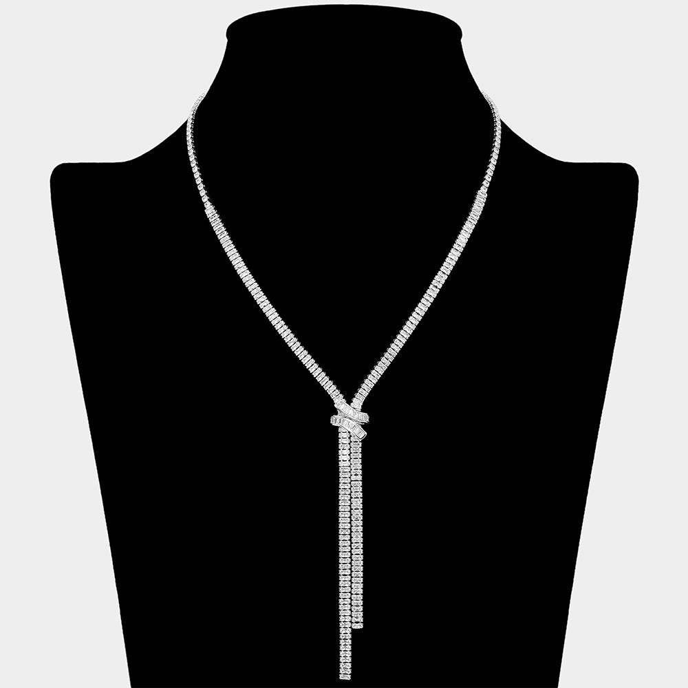 Baguette CZ Stone Y Shaped Drop Necklace - Madeline Love - Flyclothing LLC