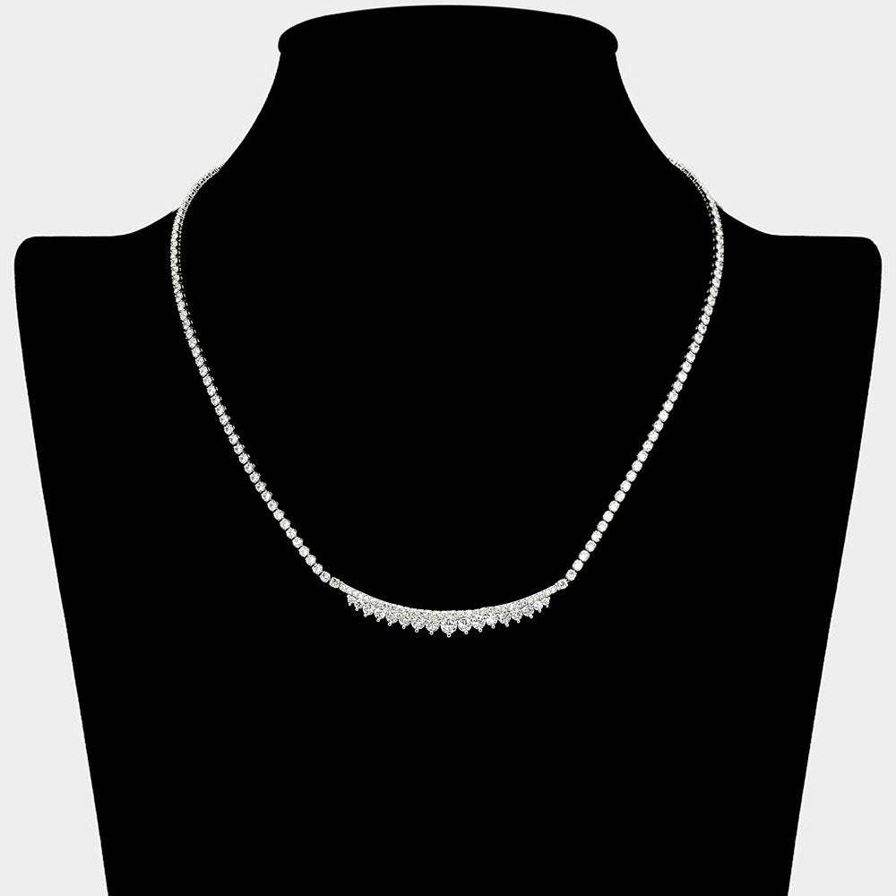 Round CZ Stone Cluster Bar Accent Rhinestone Paved Necklace - Madeline Love - Flyclothing LLC