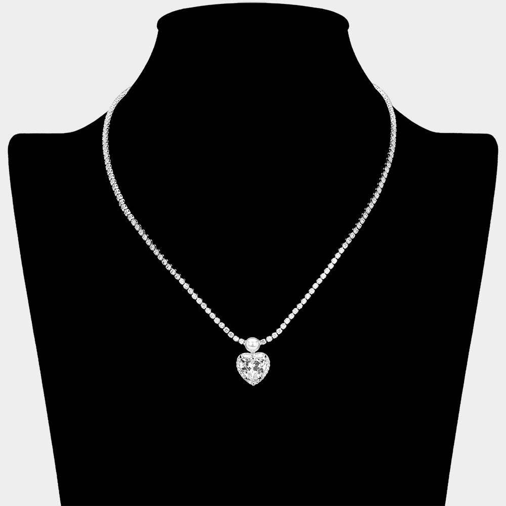 Heart CZ Stone Charm Drop Rhinestone Necklace - Madeline Love - Flyclothing LLC
