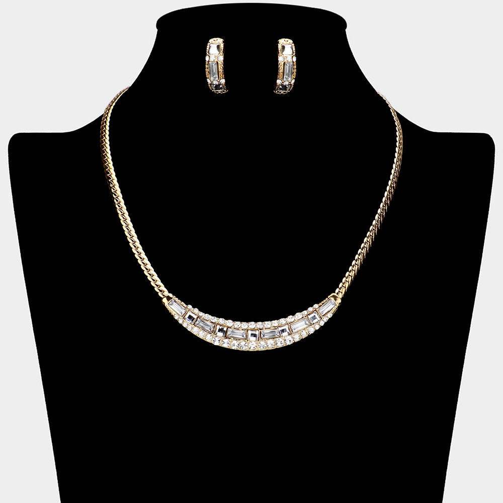 Crystal Rhinestone Crescent Bar Necklace - Madeline Love - Flyclothing LLC