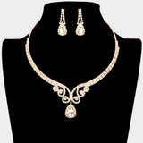 Teardrop Accented Rhinestone Necklace - Madeline Love - Flyclothing LLC