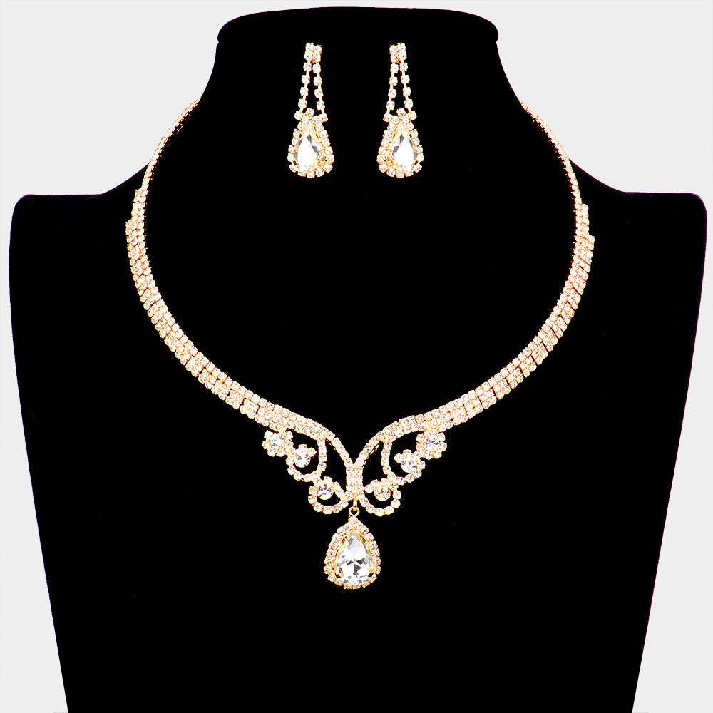 Teardrop Accented Rhinestone Necklace - Madeline Love - Flyclothing LLC