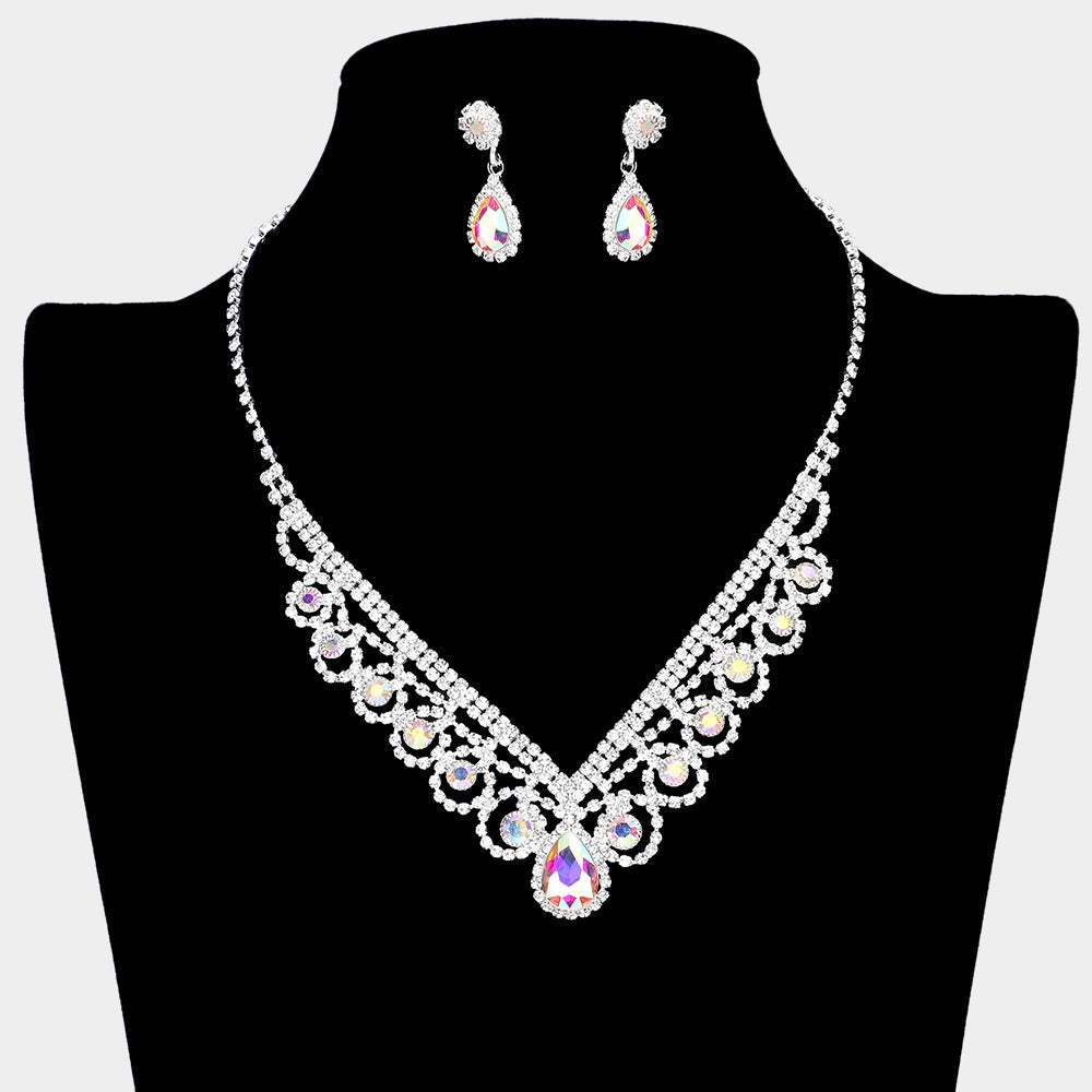 Bubble Crystal Cluster Teardrop Centered Necklace - Madeline Love - Flyclothing LLC