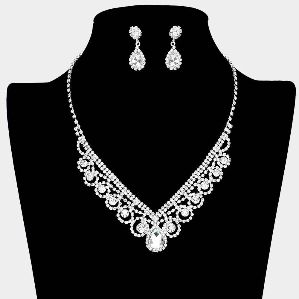 Bubble Crystal Cluster Teardrop Centered Necklace - Madeline Love - Flyclothing LLC