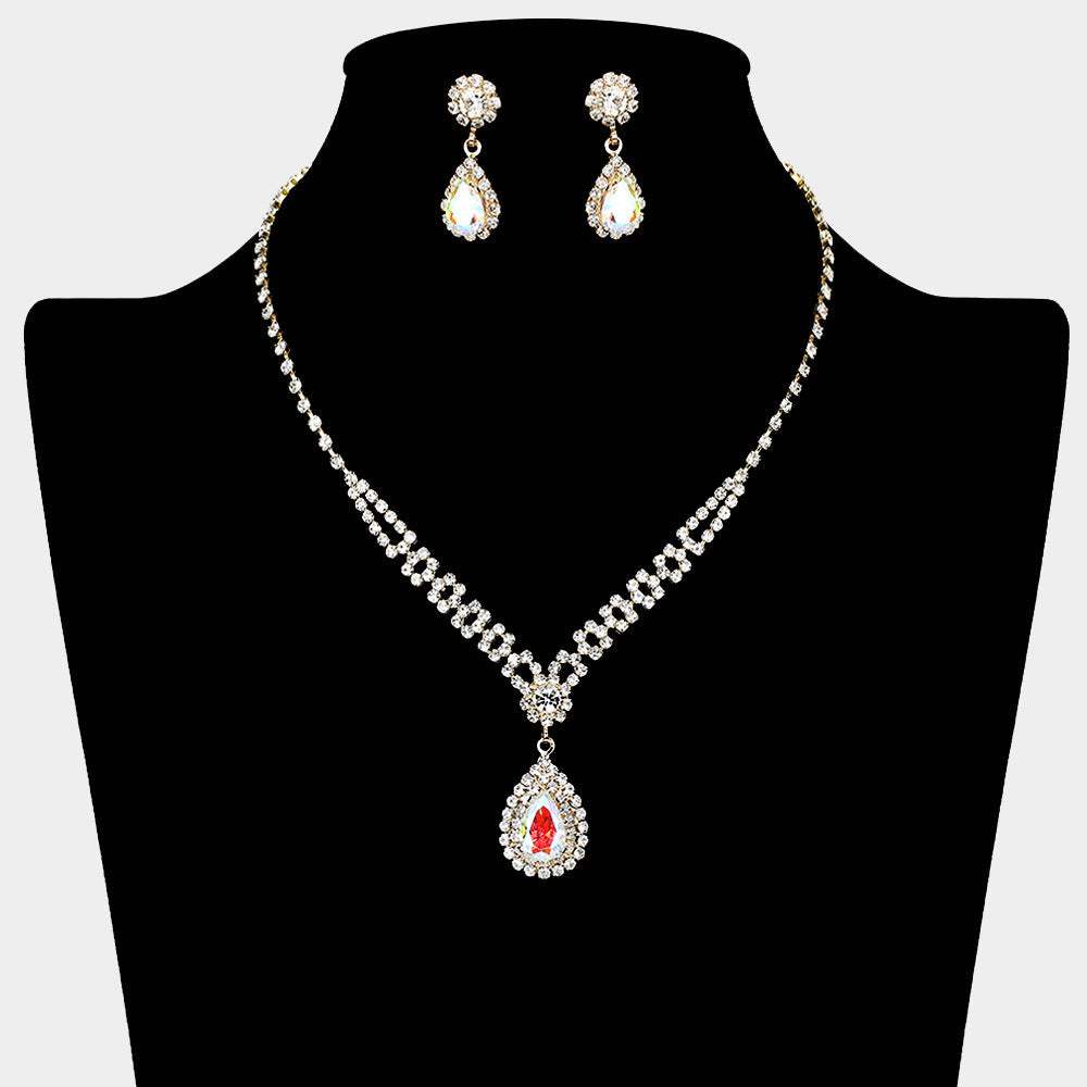 Teardrop CZ Stone Pendant Accented Rhinestone Paved Necklace - Madeline Love - Flyclothing LLC