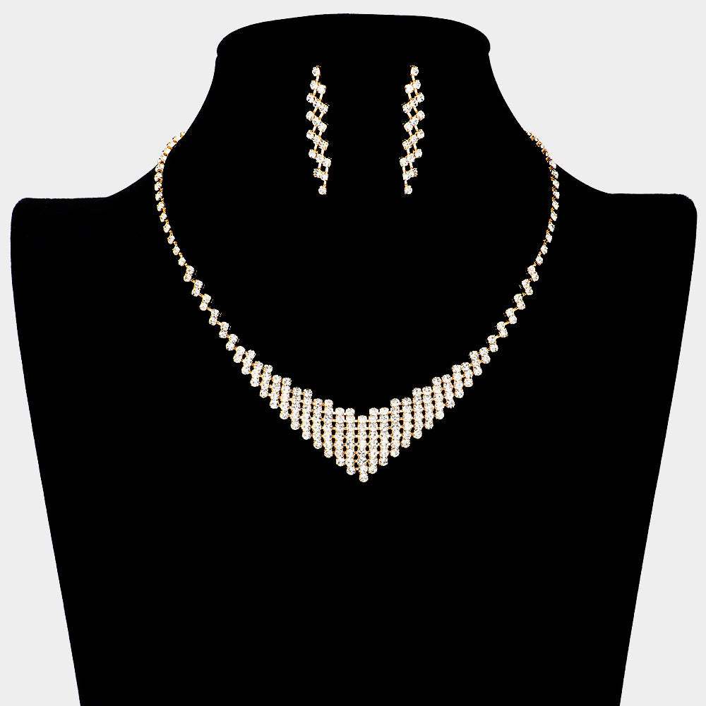 V Shaped Rhinestone Paved Necklace - Madeline Love - Flyclothing LLC