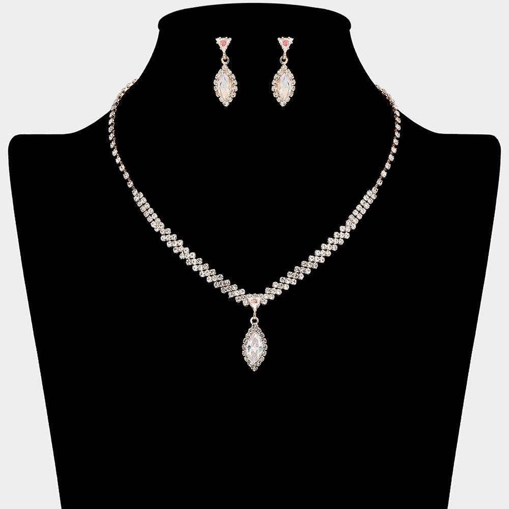 Marquise CZ Stone Pendant Accent Rhinestone Paved Necklace - Madeline Love - Flyclothing LLC