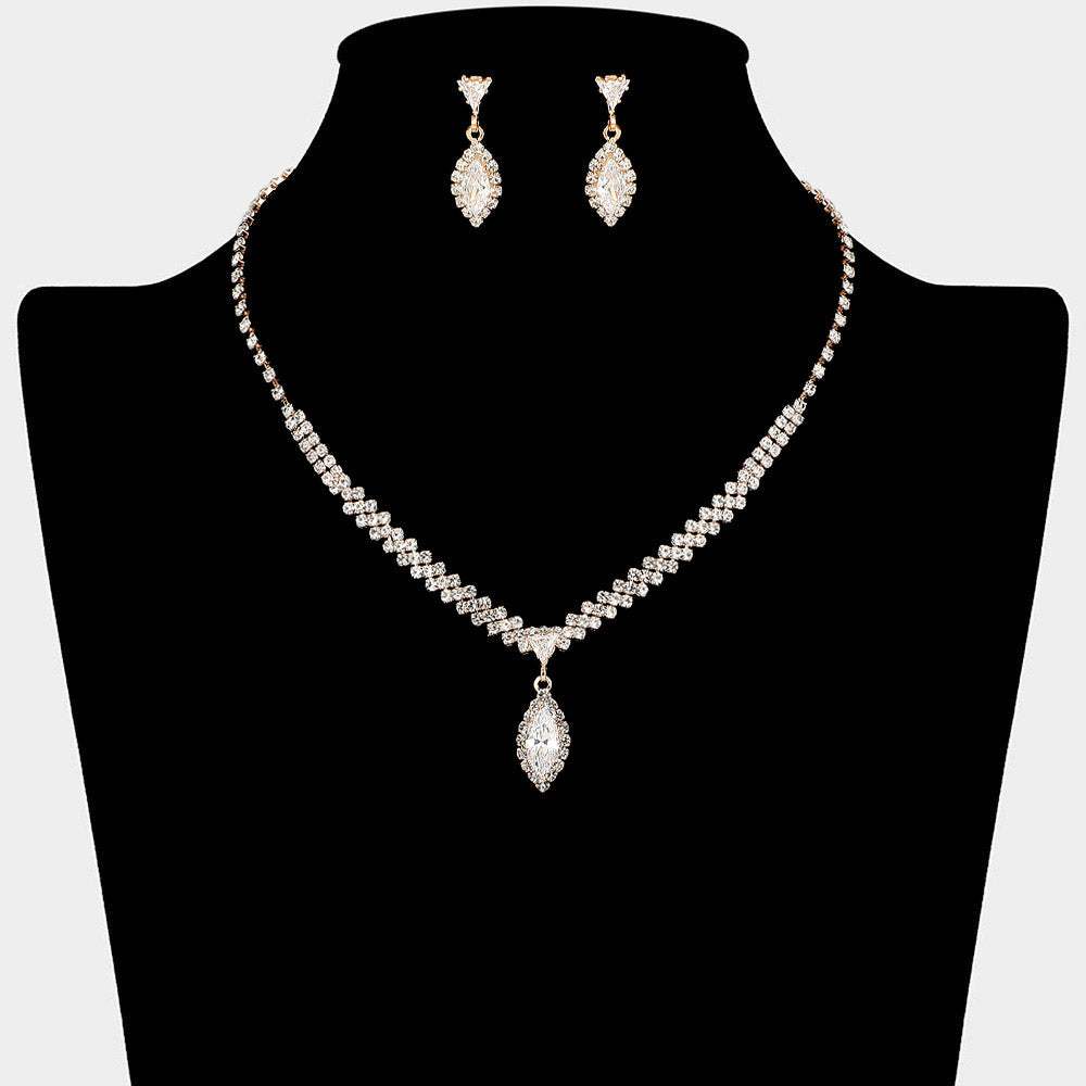 Marquise CZ Stone Pendant Accent Rhinestone Paved Necklace - Madeline Love - Flyclothing LLC
