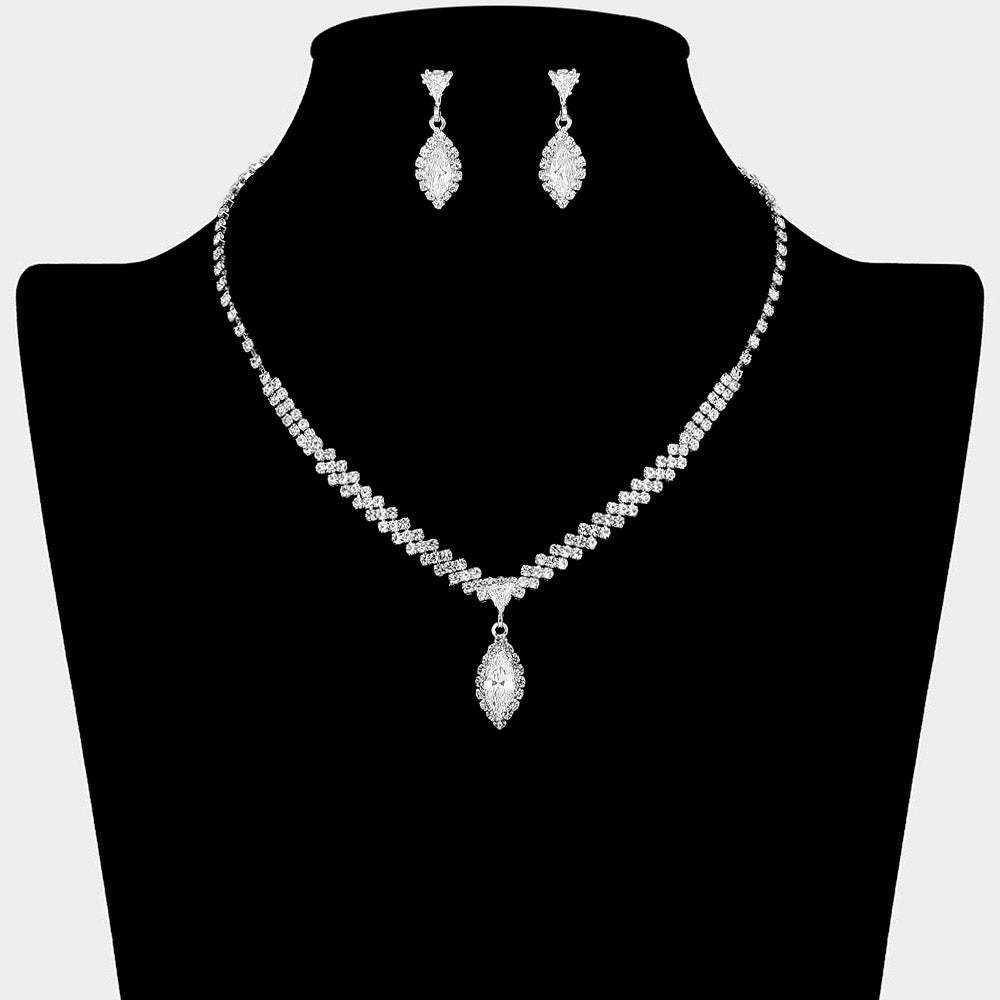 Marquise CZ Stone Pendant Accent Rhinestone Paved Necklace - Madeline Love - Flyclothing LLC