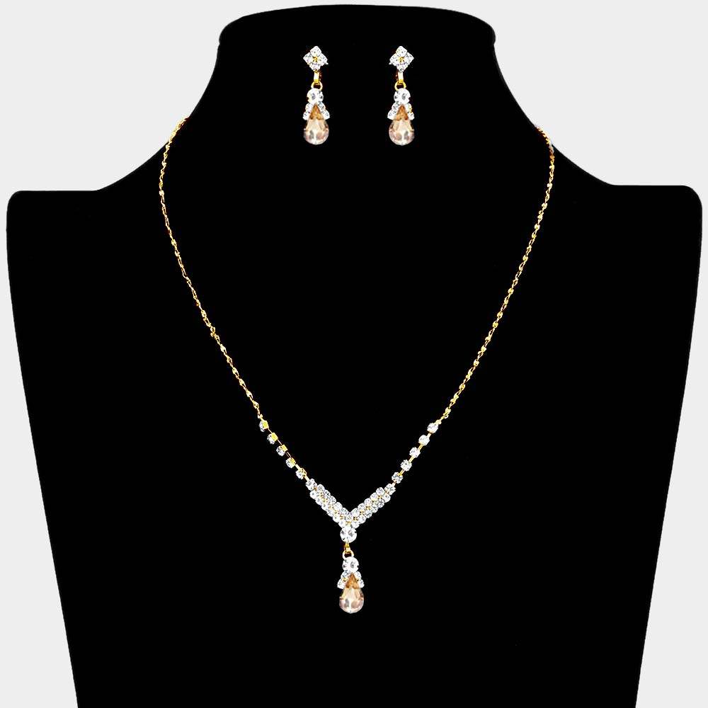 Pave Crystal Rhinestone Teardrop Dangle Necklace - Madeline Love - Flyclothing LLC
