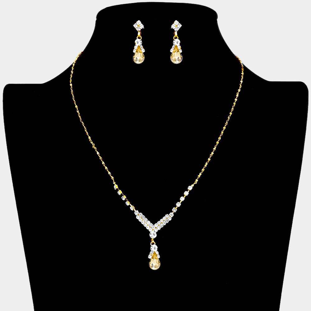 Teardrop Pendant Crystal Rhinestone Necklace - Madeline Love - Flyclothing LLC