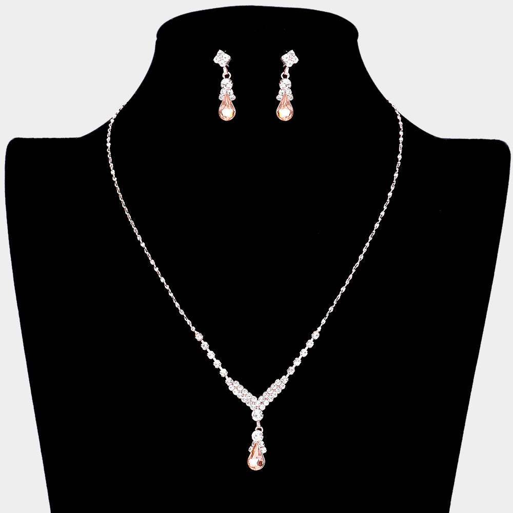 Teardrop Pendant Crystal Rhinestone Necklace - Madeline Love - Flyclothing LLC