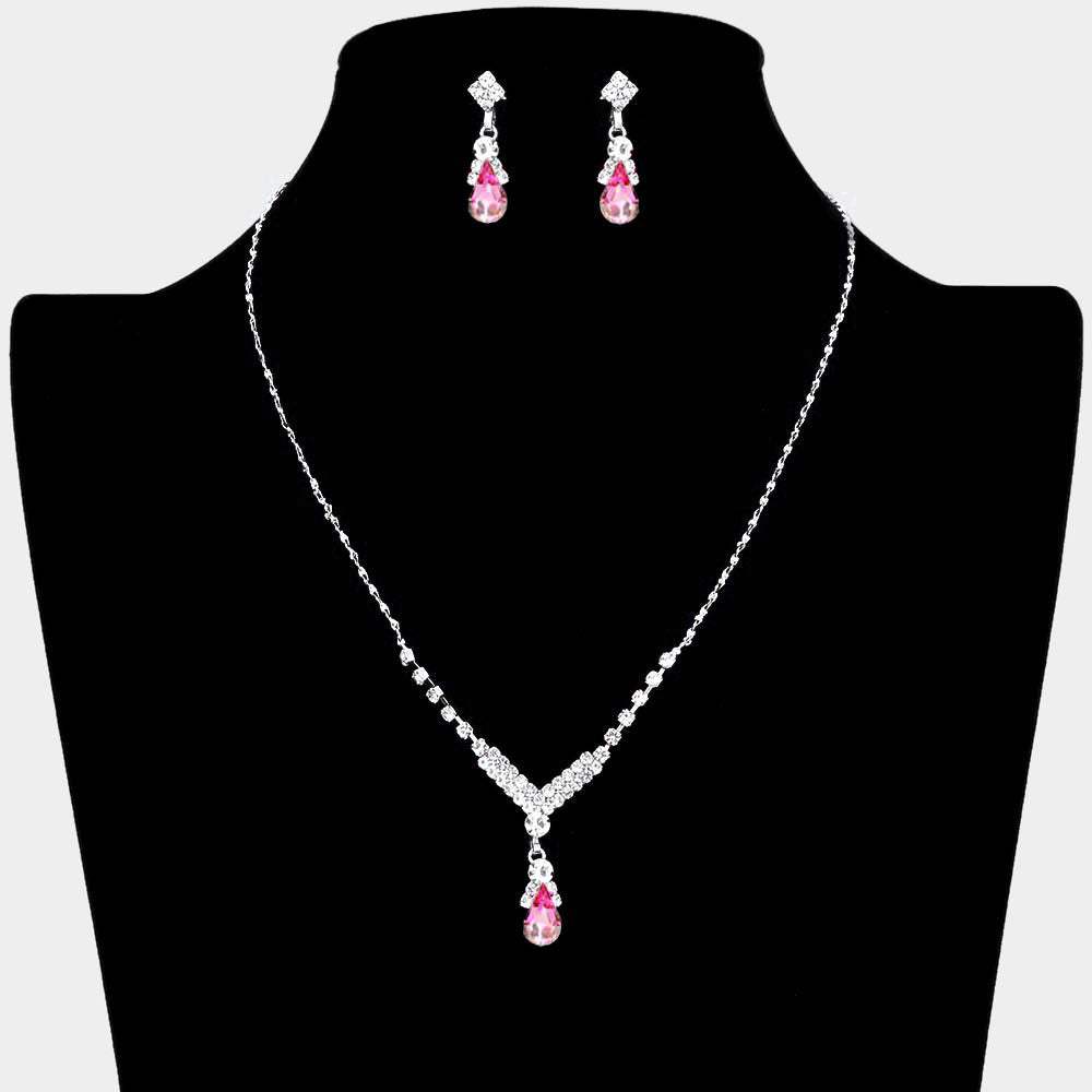 Pave Crystal Rhinestone Teardrop Dangle Necklace - Madeline Love - Flyclothing LLC