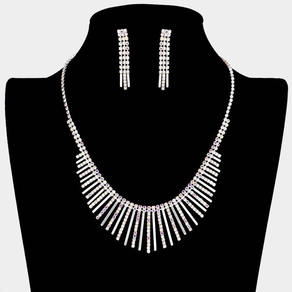 Pave Crystal Rhinestone Bar Metal Bar Fringe Necklace - Madeline Love - Flyclothing LLC
