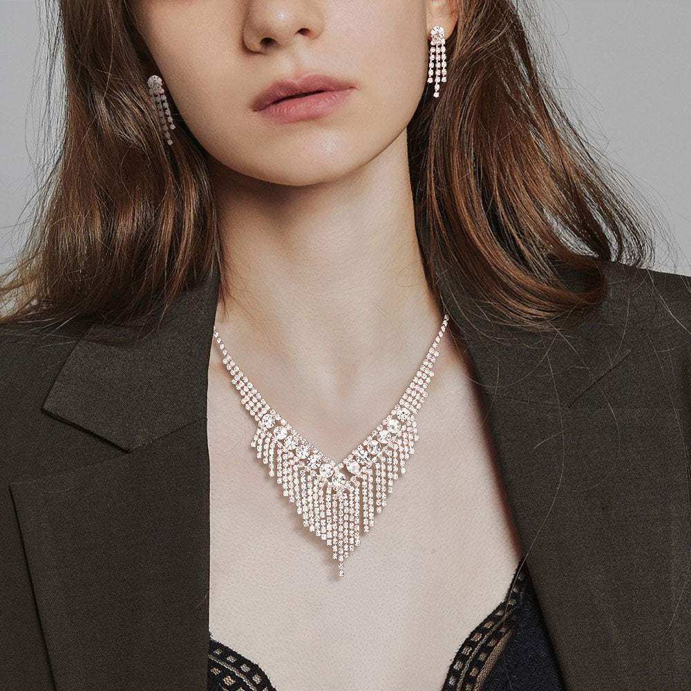 Round Stone Accented Rhinestone Fringe Necklace - Madeline Love - Flyclothing LLC
