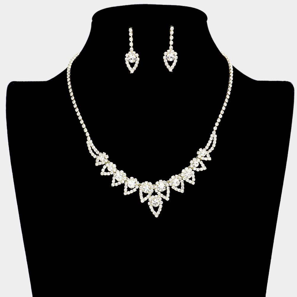 Round Stone Accented Rhinestone Teardrop Cluster Necklace - Madeline Love - Flyclothing LLC